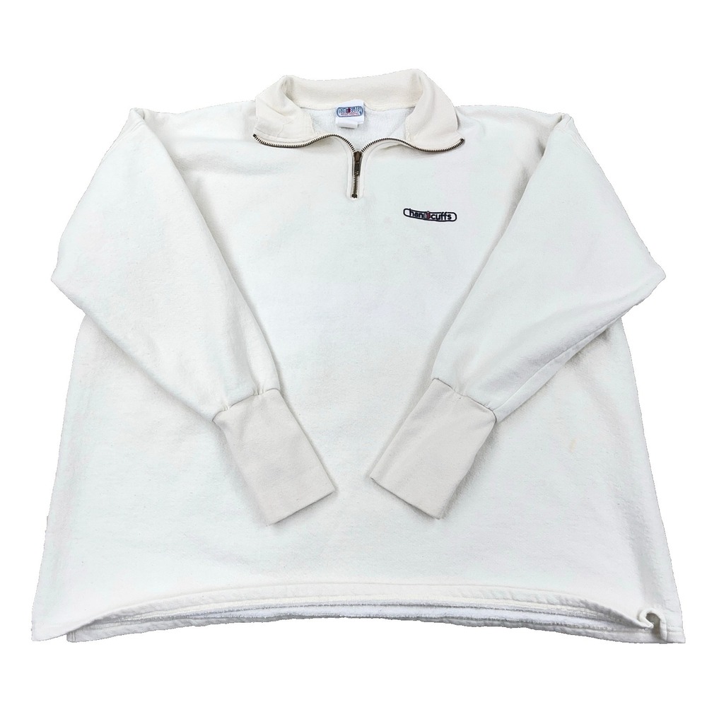 Vintage Handcuffs Sweatshirt Men 3XLT White Pullover Quarter Zip Skate 90s Y2K